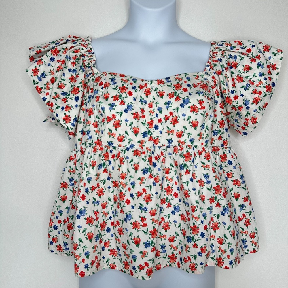 Old Navy Babydoll Top Womens Size XL White Floral Sweetheart Cottagecore Boho - Picture 1 of 12